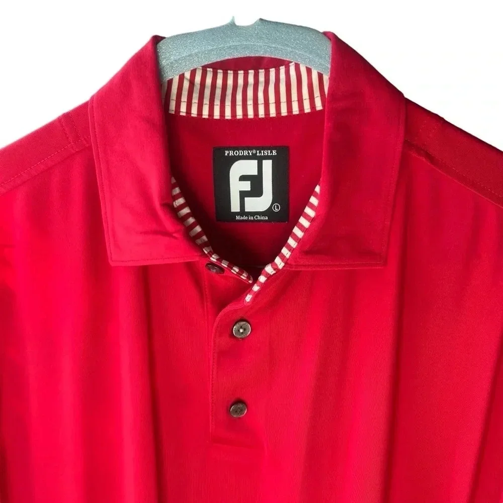 FOOTJOY Projoy Lisle Solid Red Short Sleeve Polo Shirt Golf Style Size large - Picture 3 of 10